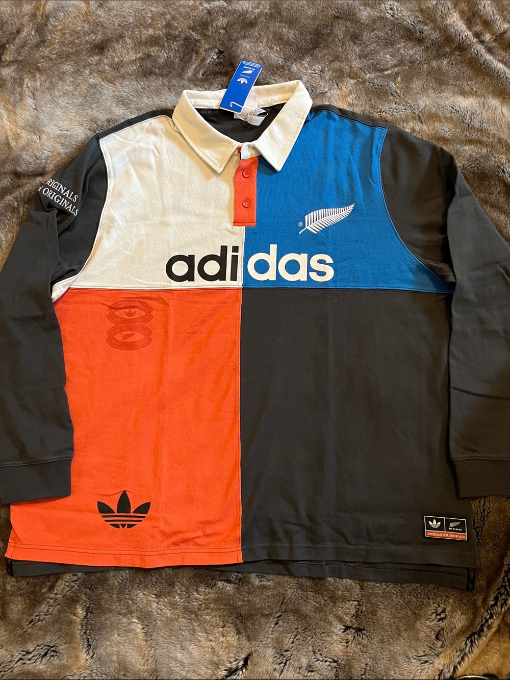 Adidas All Blacks Rugby Polo Mens 2XL Long Sleeve Shirt Cotton Originals XXL